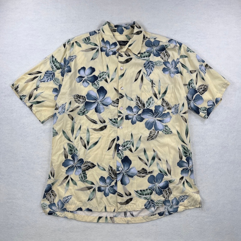 Tori Richard Mens Yellow Floral Hawaiian Shirt Viscose Short Sleeve Large